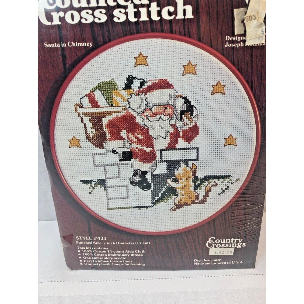 NEW Counted Cross Stitch Kit Santa In Chimney Country Crossings Sealed w/hoop